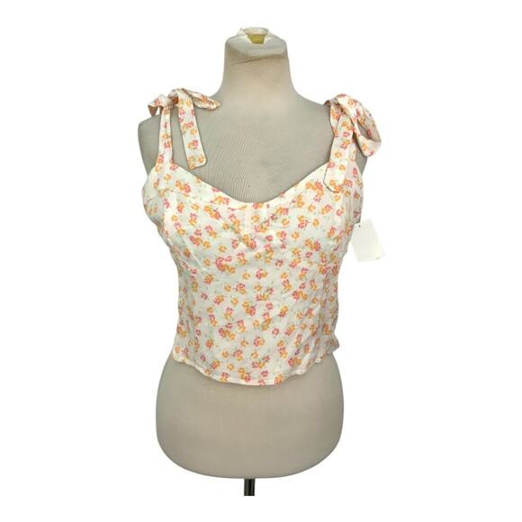 Bp Floral Tie Strap Corset In White Orange Print Size Large NWOT $29 MSRP - Picture 2 of 8